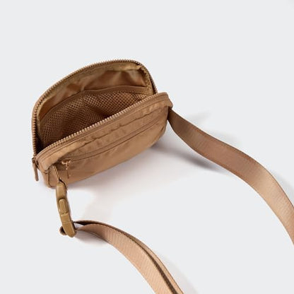 Pander Nylon Fanny Pack for Women, Two-Way Zipper Crossbody Bag - color: Caramel Brown