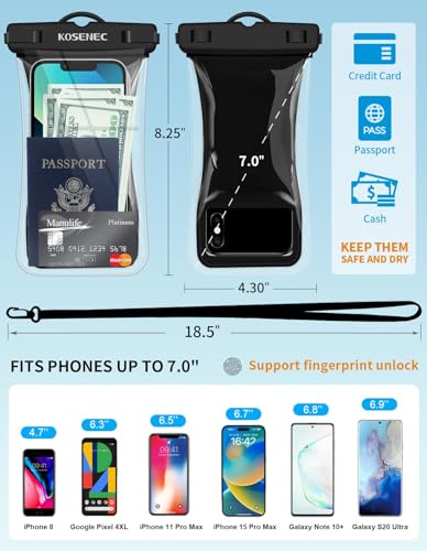 Waterproof Phone Case with Lanyard, Universal Waterproof Phone Pouch Floating[2 Pack], 2025 Phone Water Protector Pouch for Vacation Beach Pool Kayak Cruise Travel Essentials Accessories