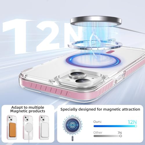 DEERLAMN Magnetic Clear Case for iPhone 13/iPhone 14 6.1-Inch, [Compatible with Magsafe][Anti-Yellowing] Transparent Slim Shockproof Protective Phone Cover, Pink - color: Pink, size: iPhone 13/14-6.1 Inch
