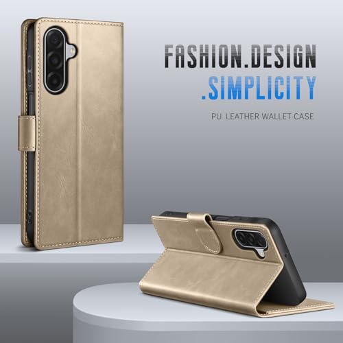 Wallet Case for Samsung Galaxy A17 5G, Golden | RFID-Blocking Card Holder, Kickstand, Magnetic Closure, PU Leather Folio Flip Cover, Protective Women Men Cases - color: Golden, size: SamsungGalaxy A17