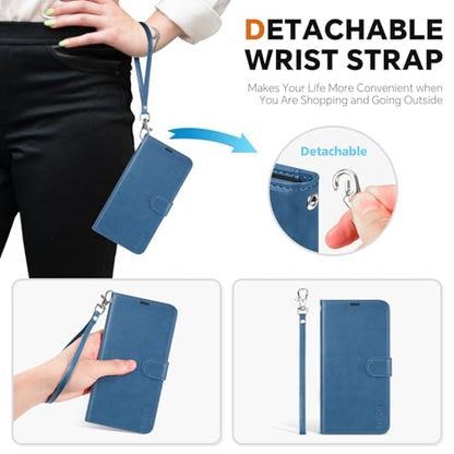 TUCCH 2-in-1 Removable Wallet Case for iPhone 17e & 16e (6.1"), Light Blue | RFID Blocking, 4 Card Holders, Kickstand, Wrist Strap, Wireless Charging, Shockproof TPU, PU Leather, Magnetic, Flip Cover - color: Light Blue