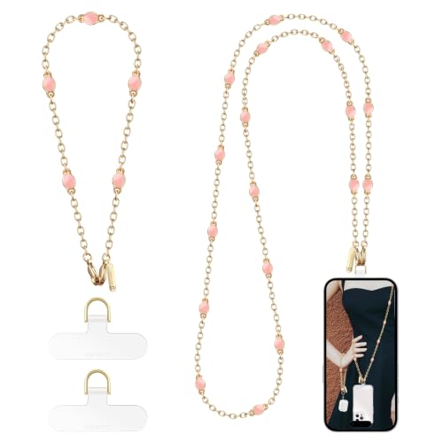 Metal Phone Chain Set,Crossbody Phone Lanyard and Wristlet Strap - color: PinkGold, size: Extend