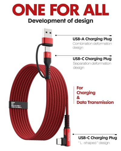 100W Fast USB C Charger Cable Right Angle, USB A/C to USB C Cable, 2Pcs 6Ft - color: Red, size: 6ft