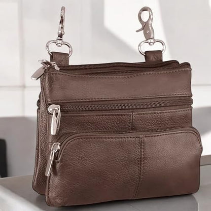 Silver Fever® Leather Bike Rider Accordion Bag Cross Body Belt Phone Pack Pouch (Brown w Pck) - color: Brown w Pck