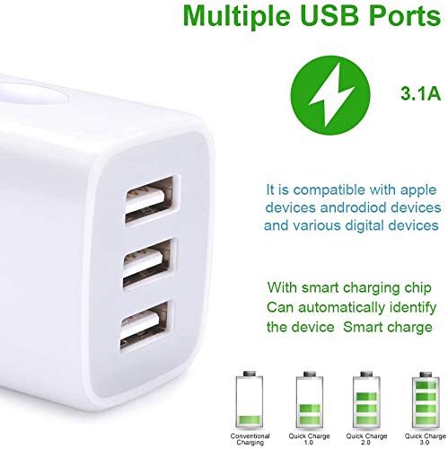 USB Charger Cubes, Wall Charger Adapter, Sicodo 3Pack Universal Travel 3.1A - color: 3Pack-Purple Green Blue