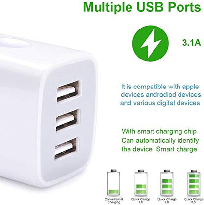 USB Charger Cubes, Wall Charger Adapter, Sicodo 3Pack Universal Travel 3.1A - color: 3Pack-Purple Green Blue