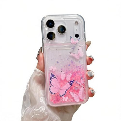 Compatible with iPhone 17 Pro Max Glitter Butterfly Case Glow in The Dark Women Girls Girly Bling Sparkle Flowing Quicksand Light up Soft TPU Bumper Luminous Clear Phone Cover Pink - color: Pink, size: iPhone 17 Pro Max