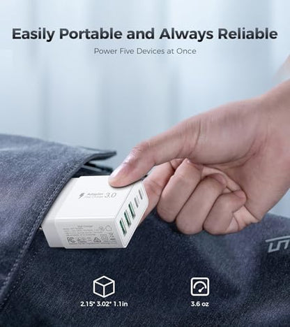 [2-Pack] 60W USB C Wall Charger,5-Port Fast USB C Charging Block - color: Updated White