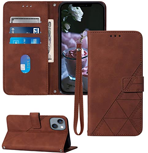 Wallet Case with Wrist Strap for iPhone 13/14 (Brown) | Card Holder Slots, PU Leather, TPU Interior Protective, Stand, Folio Flip Cases Cover, 13/14 Phone 6.1 inch - color: Brown