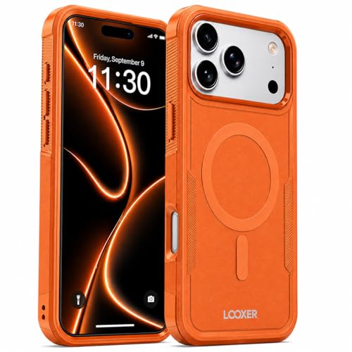 LOOXER® Heavy Duty Rugged Magnetic Case for iPhone 17 Pro (6.3”) | Military Grade Shockproof Protection,MagSafe Compatible+ Tempered Glass Included (Orange, 17 Pro) - color: Orange, size: 17 Pro