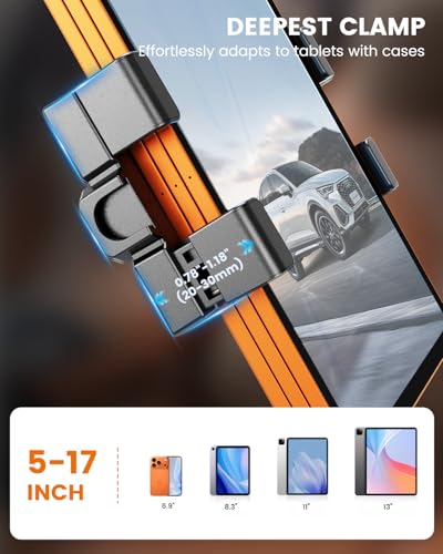 OHLPRO Cup Holder Tablet Mount for Car, Anti-Shake iPad Stand with Drink Holder Fits 5-17" iPad, Tab S10, iPhone, Heavy Duty Truck Vehicle Auto Accessories, Dual Handle Slots Large Mugs - size: 5-17'' Clamp+4.33''Cup
