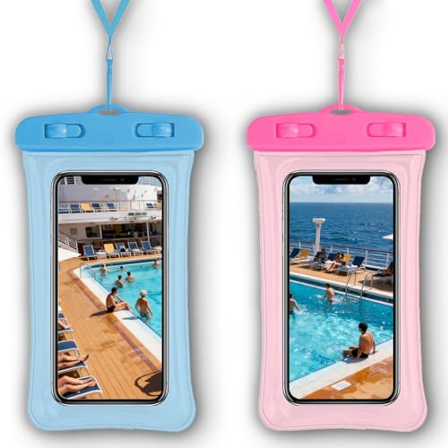 Waterproof Phone Pouch, 2 Pack, IPX8 Cellphone Dry Bag, 8.3" | Compatible with iPhone 17-13 Pro Max, Waterproof Phone Case for Beach Cruise Swimming Boating Travel Essentials, Blue&Pink - color: Pink + Blue