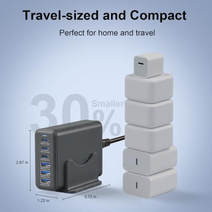 165W Charging Station, 6 Port Desktop Charger, 3 Ports 40W Grey - color: Grey