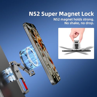Magnetic Phone Mount for MagSafe, Maglock Tripod Adapter Magnet Golf Gym Workout Stand Metal Carabiner Dual Holder with 1/4 Screw Hole, for iPhone 18 17 16 15 14 Series Foldable Portable Accessories