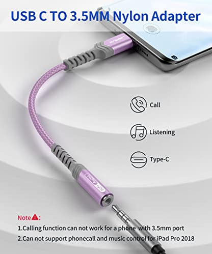 JSAUX USB C to 3.5mm AUX Audio Adapter for iPhone 18 Pro Max, Purple - color: Purple, size: 1 x 0.6ft