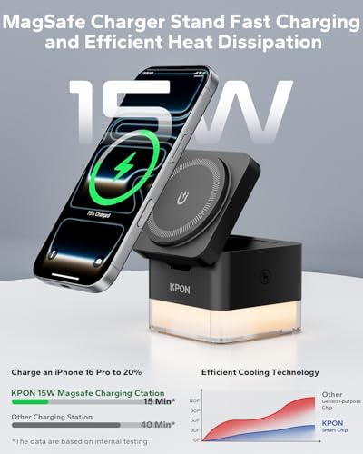 KPON for iPhone Nightstand Charging Station, 3in1 Wireless Charger Stand - color: Black