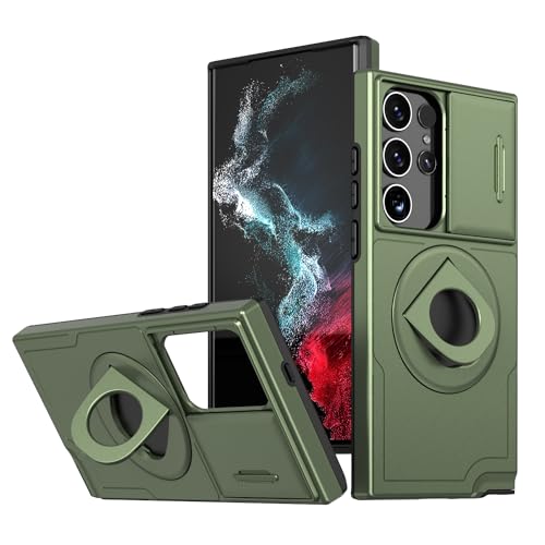 ANNGELAS for Samsung Galaxy S23 Ultra Mag Safe Kickstand Case with Slide Camera Cover,Slim Shockproof Military Heavy Duty Anti Drop Full Body Protection,360 Rotating Stand Magnetic Phone Case(Green) - color: Magnetic Stand Green