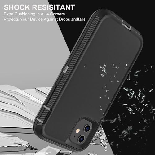 YKHJKLEC for iPhone 11 Case, Military Grade 3 in 1 Heavy Duty Shockproof/Drop Proof/Dust Proof Case with 2Pcs Tempered Glass Screen Protector (Black/Grey) - color: Black/Grey