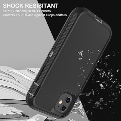 YKHJKLEC for iPhone 11 Case, Military Grade 3 in 1 Heavy Duty Shockproof/Drop Proof/Dust Proof Case with 2Pcs Tempered Glass Screen Protector (Black/Grey) - color: Black/Grey