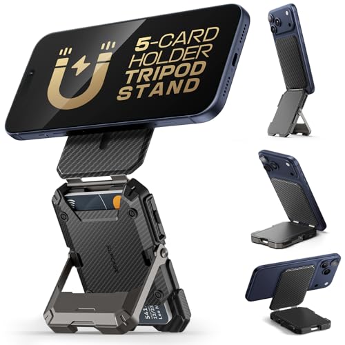 SUPCASE for MagSafe Wallet with Adjustable Stand, Hold 5 Cards, Carbon | RFID Blocking, Strong Magnetic Lock, Magnetic Wallet for Men, Phone Card Holder Tripod for iPhone 17/16/15/14/13/12 Series - color: Carbon