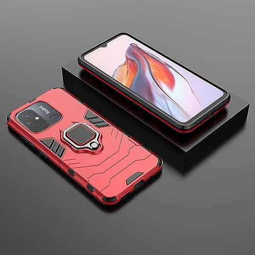 Max Power Digital Magnet Case for Xiaomi Redmi 12c Shockproof Hard Phone Cover with Grip, Metal Ring Kickstand Bumper Shell [Compatible with Magnetic Car Mount] (Red) - color: Red, size: Xiaomi Redmi 12c