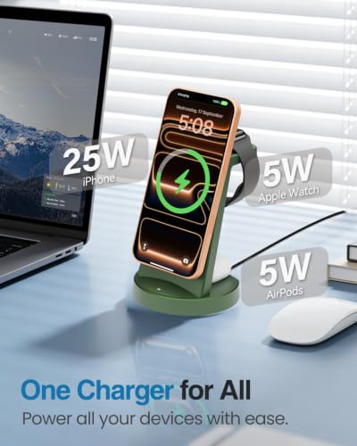 25W MagSafe Charging Station, 3-in-1 Magnetic Wireless Charger for Apple - color: Forest Green