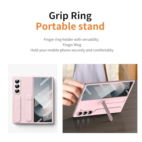 for Samsung Galaxy Z Fold 6 Protect Case with Wristband Stand,Bulit-in Screen & Lens Protection Shockproof Full Body Drop Fall Protection.(Pink) - color: Pink