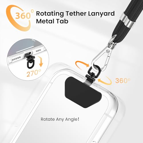 COCASES Metal Phone Tether Tab, Ultra-thin 360° Rotating Phone Lanyard Tab - color: Black*3
