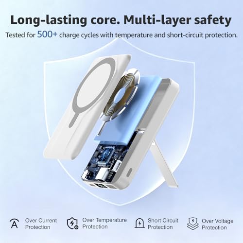 Azmuth for MagSafe Portable Charger, 10000mAh Magnetic Power Bank 20W PD | Fast Charging,Wireless Battery Pack with LED Display & Stand,Travel Essentials,for iPhone 17/16/15/14/13/12 Series - color: White