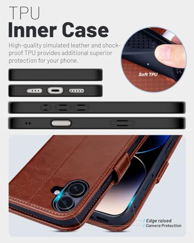 OCASE for iPhone 17 Wallet Case, Card Holder, Dark Brown | RFID Blocking, Kickstand, Magnetic Closure, PU Leather Flip Folio, Shockproof TPU Shell, Protective Phone Cover (6.3") 2025 - color: Dark Brown