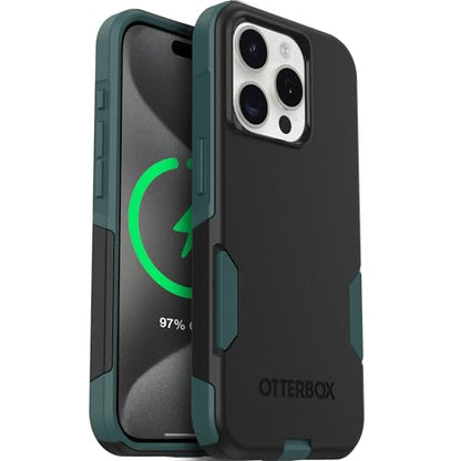 OtterBox iPhone 15 Pro Max Commuter Series MagSafe Case - Black & Green | 3X MIL Drop Protection - Dual-Layer Shockproof Design - Pocket-Friendly - Raised Edges - Port Covers - color: Black/Green