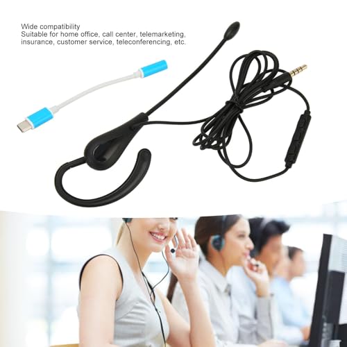 Cyrank Single Earbud, Mono Headphone Noise Cancelling One Ear Sport Earphone with Mic Wired One Ear Earphone Headset for Office(Type-c)