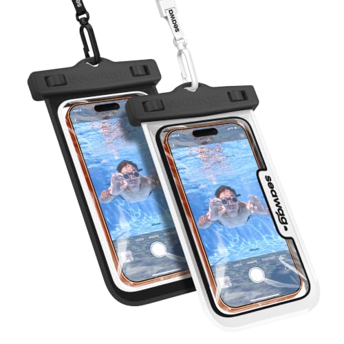 SEAWAG Next Waterproof Phone Pouch, IPX8 Dry Bag for iPhone 16 15 14 13 Pro Max & Samsung Galaxy S25 S24 — Underwater Case, Full Touchscreen, Lanyard, Beach Pool Snorkeling, 2 Pack Black and White - color: 2Pack Black+White