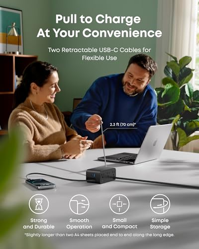 Anker Nano Charging Station, 100W 7-in-1 Power Strip, Retractable Charger - color: Black