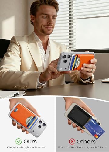 Magsafe Wallet Magnetic Card Holder, Orange | Strong RFID, Leather Card Pocket, Compatible with iPhone 12/13/14/15/16/17 Series, Not for mini - color: Orange