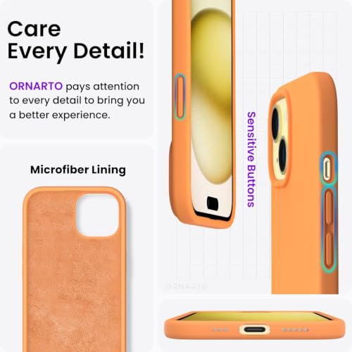 ORNARTO Compatible with iPhone 15 Case 6.1, Slim Liquid Silicone 3 Layers Full Covered Soft Gel Rubber Phone Case, Anti-Scratch Shockproof Protective Cover 6.1 Inch, Marigold - color: Marigold