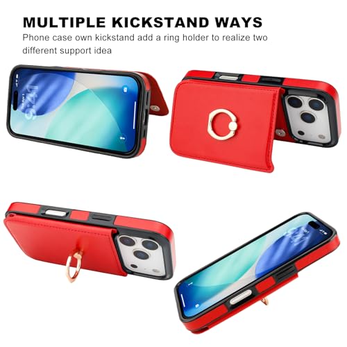 ONETOP for iPhone 18/17 Pro Wallet Case with Credit Card Holder,Red - color: Red