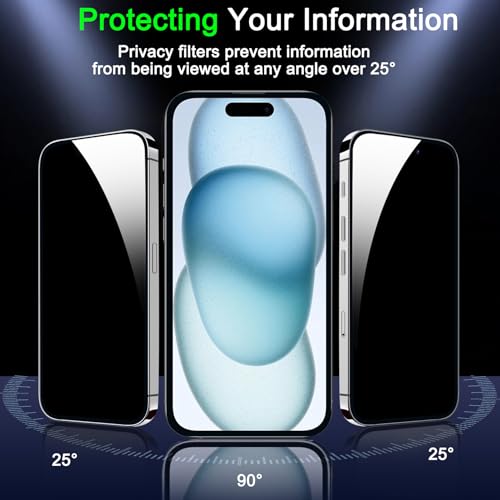 1 Pack for iPhone 15 Plus Privacy Screen Protector, Anti Spy Private Tempered Glass Film, 9H Hardness, Case Friendly - size: iPhone 15 Plus 6.7 Inch