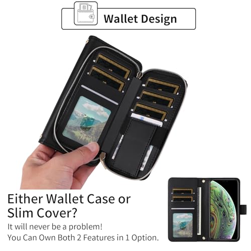 Argyle Wallet Case for iPhone Xs X 10 10s with Wrist Strap Shoulder Strap Card Slot Zipper Purse, PU Leather Stand Phone Cover for iPhoneX iPhoneXs iPhone10 i PhoneX SX 10x 10xs X’s Black | Women, Wrist/Shoulder Strap Card Slot, PU Leather, Stand, Phone C