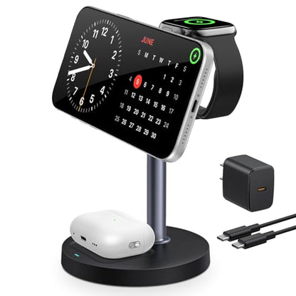 3 in 1 Magnetic Wireless Charging Station, 15W Charger for iPhone, Black - color: Black