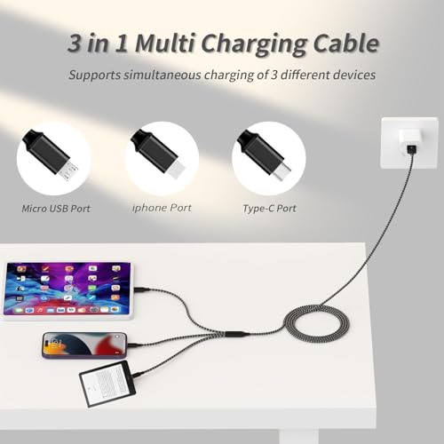 Multi Charging Cable, 3 in 1 USB Cable, Black - color: Black