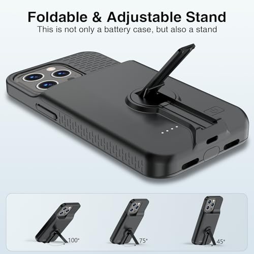 GIN FOXI Battery Case for iPhone 14 Pro Max/14 Plus/13 Pro Max/12 Pro Max, Rechargable Charging Case with Stand 8500mAh Portable Extended Case Cover for 14 Pro Max,14Plus,13/12Pro Max Black - size: for 14px/13px/12px