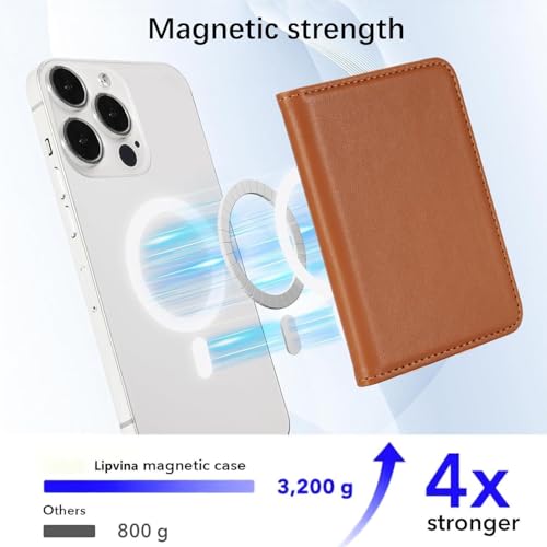 Lipvina For iPhone MagSafe Wallet with Kickstand - Magnetic Card Holder RFID Blocking Compatible with iPhone 17/16/15/14/13/12 Series Pro/Max/Plus (Brown) - color: Brown