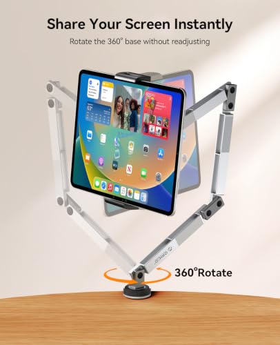 ORICO Tablet Stand, 3-Section Aluminum arm, 4-axis Adjustment, RA1, Silver - color: Silver