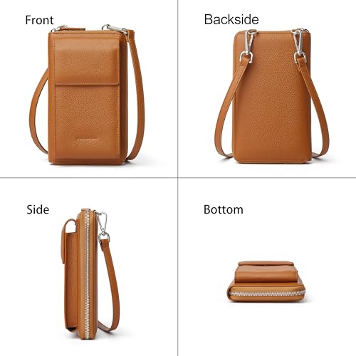 DORIS&JACKY Small Leather Crossbody Purse and Cell Phone Wallet for Women | RFID Blocking Shoulder Bag with Front Phone Pocket, Come with Long Detachable Strap and 12 Credit Card Slots - color: 3-brown