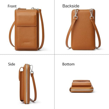 DORIS&JACKY Small Leather Crossbody Purse and Cell Phone Wallet for Women | RFID Blocking Shoulder Bag with Front Phone Pocket, Come with Long Detachable Strap and 12 Credit Card Slots - color: 3-brown