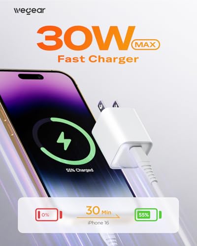 wegear 30W GaN USB C Wall Charger, Compact Charger Block with PD3.0 - color: White, size: 2 Pack+Cables