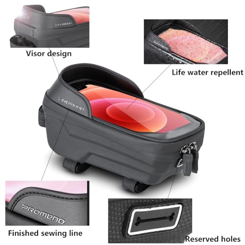 Waterproof Bike Frame Bag - MTB/Road Bike Top Tube Phone Holder | for Phones Under 6.5" Universal Bicycle Phone Pouch with Rain Cover & Shockproof Design, Commuter Cycling Accessories