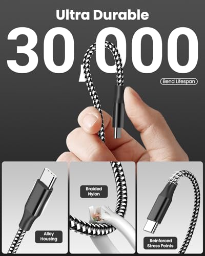 SwaggWood 60W USB C to USB C Cable 10ft 3 Pack Fast Charging Braided Cord