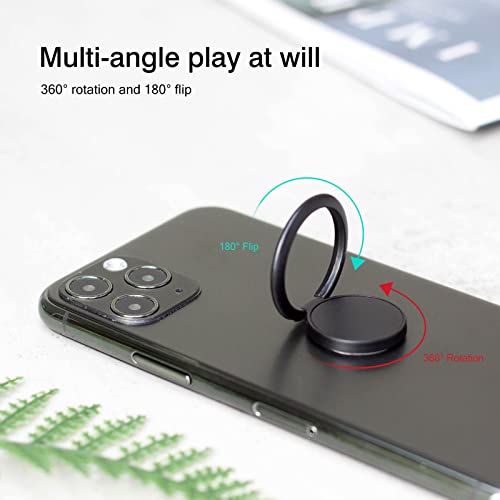 [2 Pack] Matte Finish Round Ultra-thin Cell Phone Ring Holder Stand,360 Degree Rotation and 180 Degree Adjustable Finger Ring Kickstand with Frosted Metal Phone Grip (Black)
